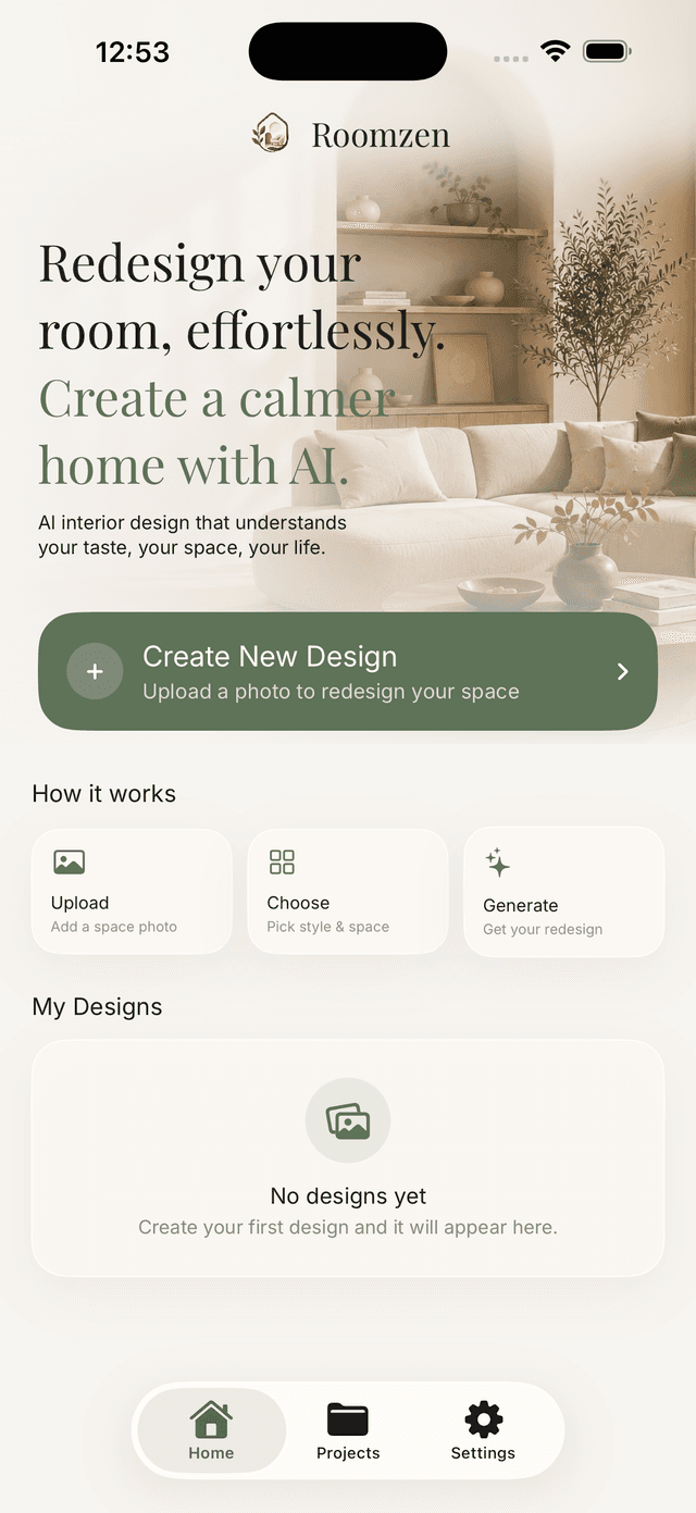 Roomzen App — Home Screen